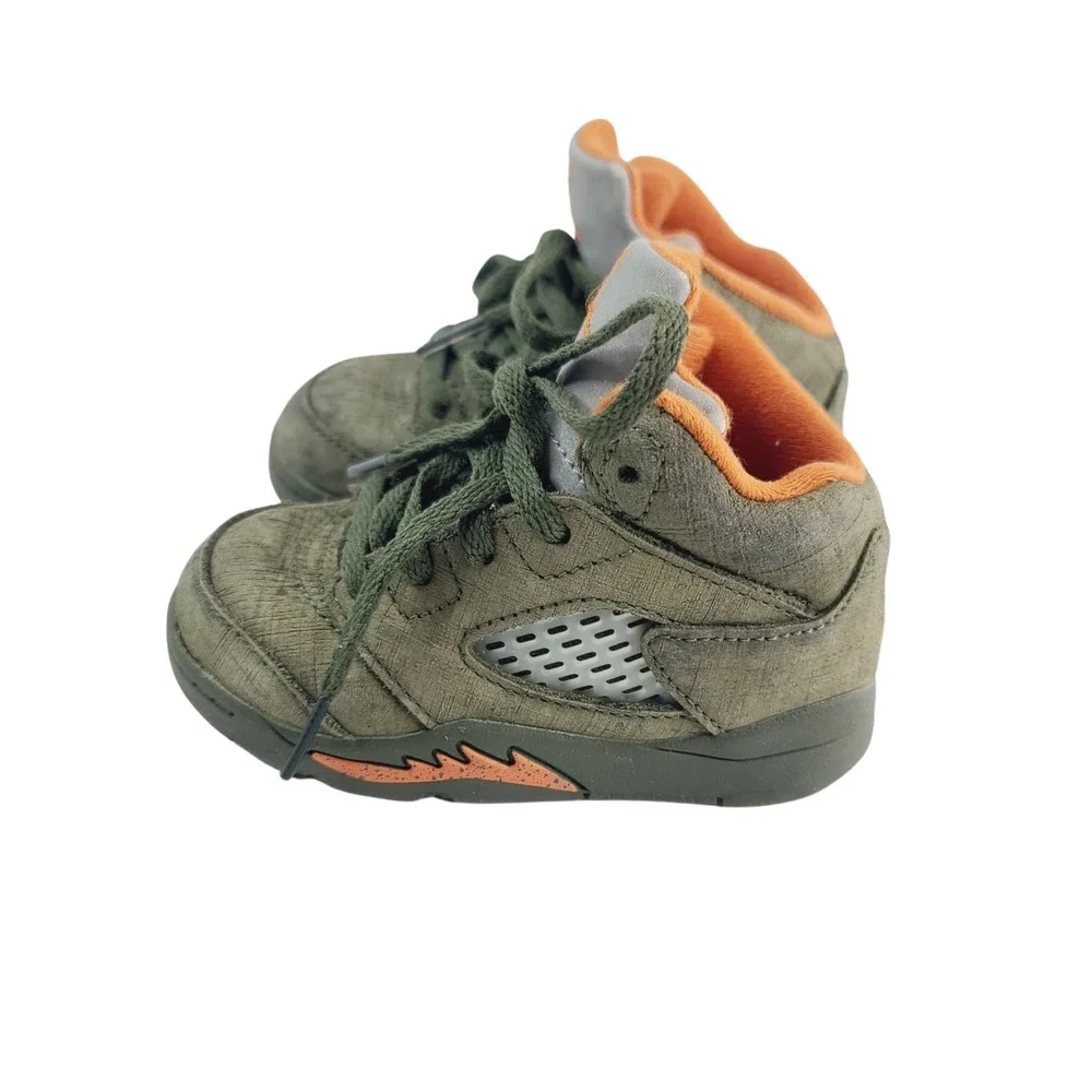 Jordan, Lace-up Athletic Casual Sneakers, Boys, Size 5C, Olive Green/Orange